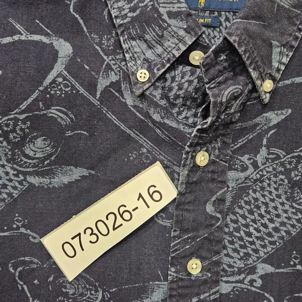 Polo Ralph Lauren Mens Slim Fit Koi Fish Print Short Sleeve Button Down Shirt L